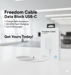 Freedom Cable USB-C Data Blocker – 60W 3A Fast Charging Shield Cable – Secure Juice Jacking Protection – 3.3ft/1m White - Image 8