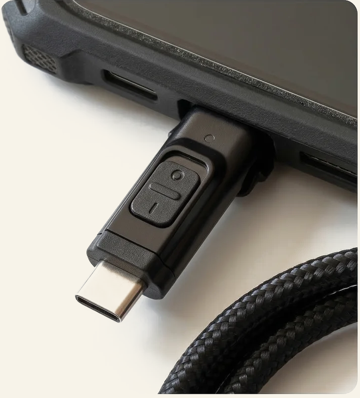 Secure Mode: switch down, LED off, data physically disconnected